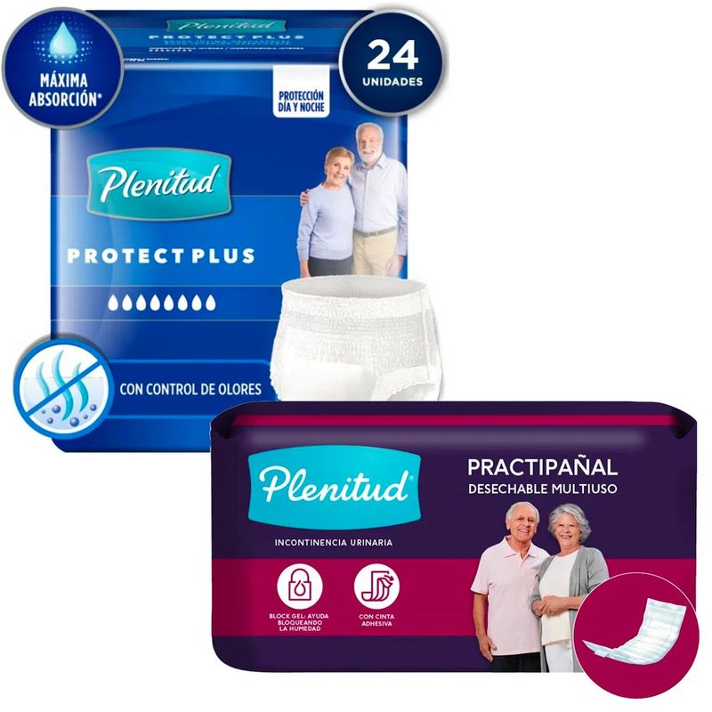 Pañal para Adulto PLENITUD Protect Plus Incontinencia Intensa Talla G/XG  Paquete 24un