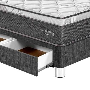Dormitorio PARAISO Pocket Star C/Cajones Queen + Cabecera Loft Charcoal + 2 Almohadas + 1 Protector