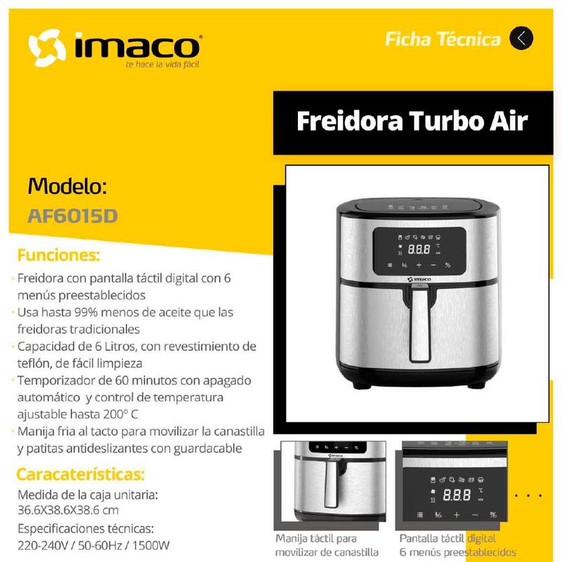 Freidora De Aire IMACO Af6015d Digital 6 Litros