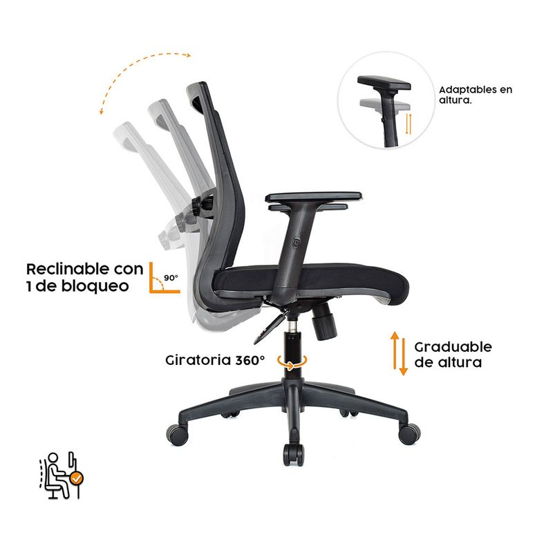 Silla de Oficina Ergonomica Fone Negro Bonno - Promart