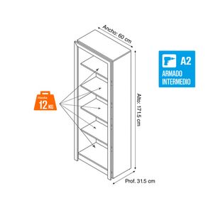 Librero Biblioteca Cameron Melamina Rustico Bonno