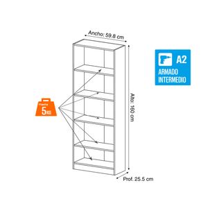 Librero Biblioteca Cork Melamina Rustico Bonno