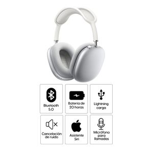Audífonos con cancelación de ruido Apple Airpods Max micrófono incorporado, máx. 20 horas, control de música y llamadas, plateado