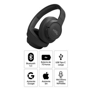 Audífonos con cancelación de ruido JBL T770 Pure Bass micrófono incorporado, máx. 70 horas, control de música y llamadas, negro