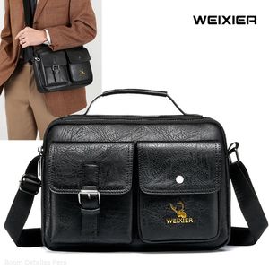 Morral Hombre Cuero PU Weixier Bandolera Impermeable Casual - Negro