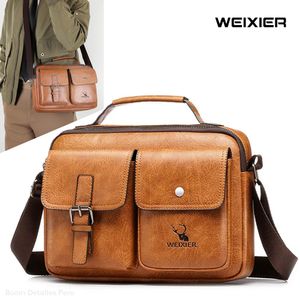 Morral Hombre Cuero PU Weixier Bandolera Impermeable Casual - Marrón