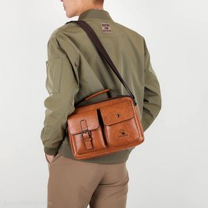 Morral Hombre Cuero PU Weixier Bandolera Impermeable Casual - Marrón