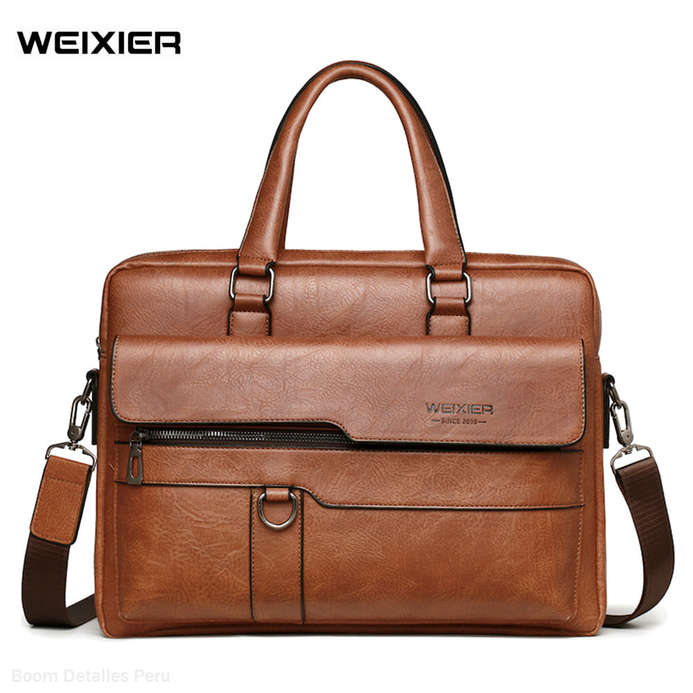 Maletin Ejecutivo para Hombre de Cuero con Porta Laptop Weixier Marron Real Plaza