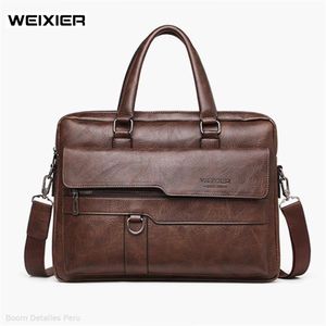Maletin Ejecutivo para Hombre de Cuero con Porta Laptop Weixier Marrón Oscuro
