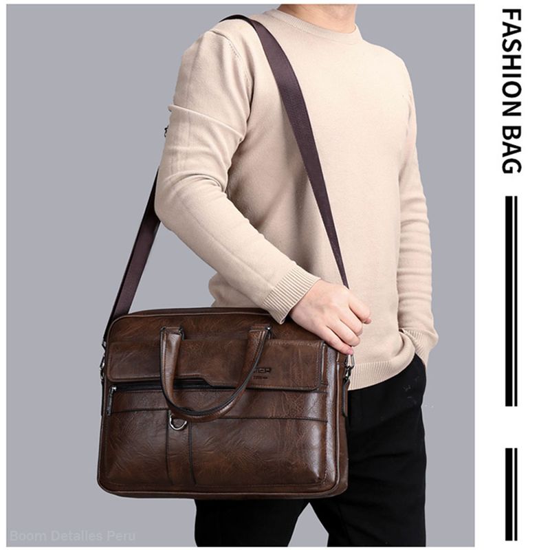 Maletin Ejecutivo para Hombre de Cuero con Porta Laptop Weixier Marron Oscuro Real Plaza