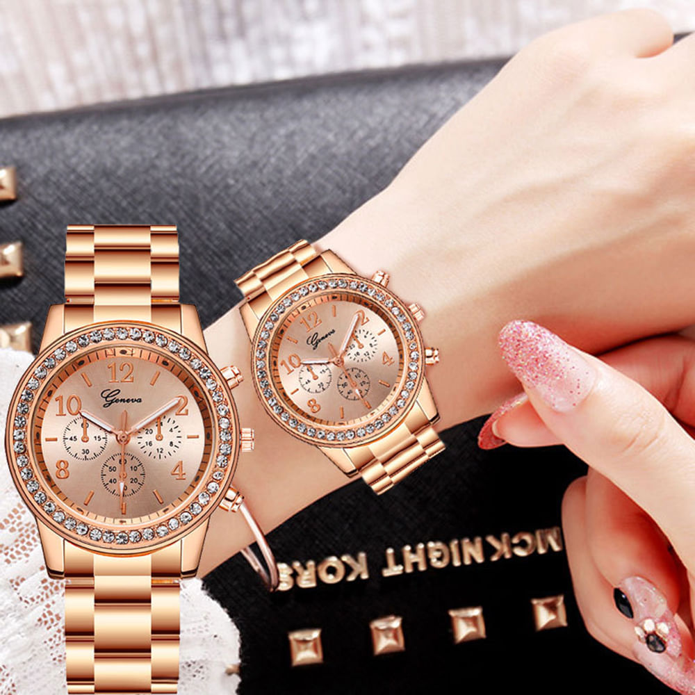 Reloj de Mujer Dorado Plateado Geneva Análogo Quartz Moda Mujer Regalo