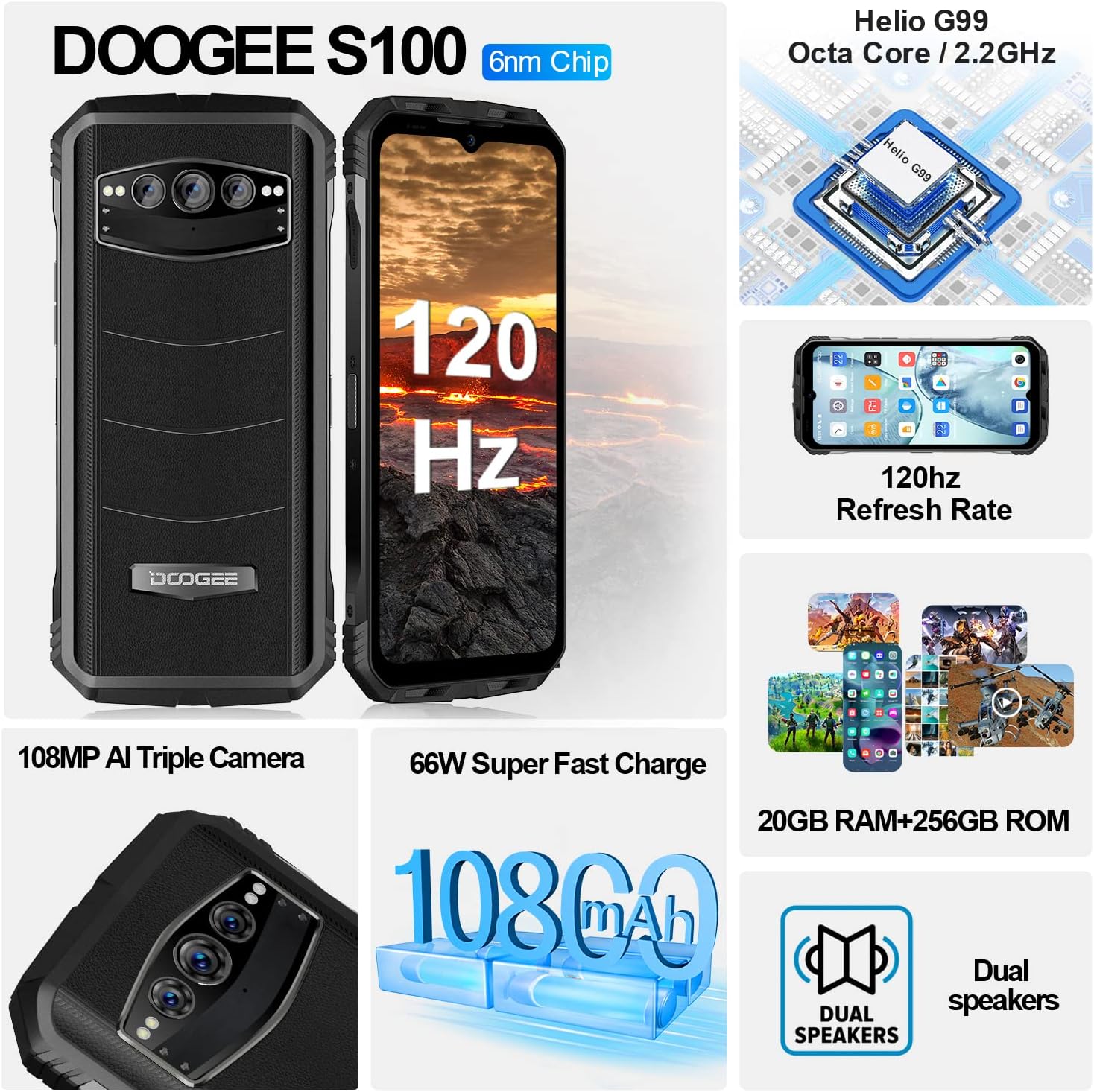 Celular DOOGEE S100 256GB 20GB RAM 108MP+20MP+16MP 10800mAh
