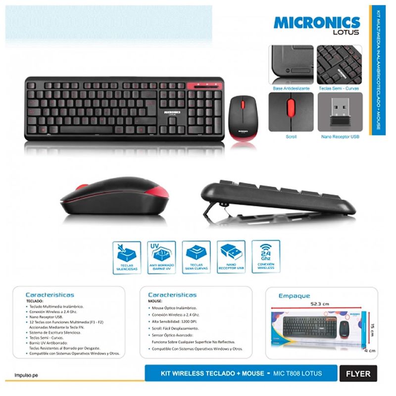 Kit Micronics Inalambrico Teclado y Mouse Wifi Lotus Real Plaza