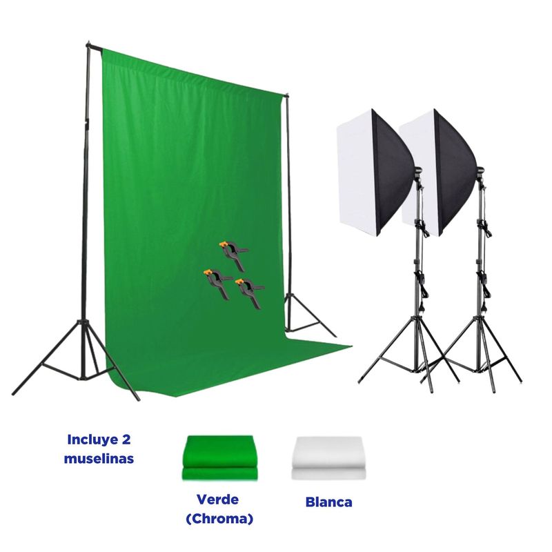 KIT CHROMA FONDO VERDE PARA ESTUDIO FOTO Y VIDEO CON PARANTES