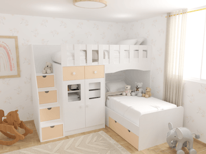 Camarote y Closet Infantil Lunni MR Muebles Blanco con Melón 1.5plz