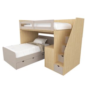 Camarote moderno con Escritorio Sasha MR Muebles Gris con Amaderado 1.5plz