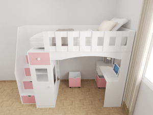 Camarote, Closet y Escritorio Infantil Esmeralda MR Muebles Blanco con Rosado 1.5plz