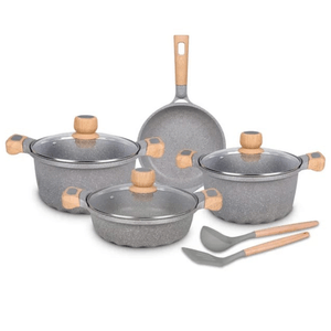 Juego de Olla Roca Volcánica MGC Anti adherente 9pzas Color Gris