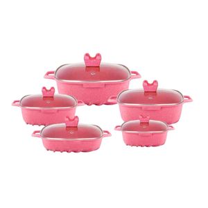 Set de Ollas Cuadradas Dinos Antiadherente Rosado 17 Piezas