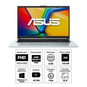 Laptop Asus Vivobook Go 15.6" AMD Ryzen 5 5-7520U 512GB ssd, 8GB ram, teclado español, Win11 Home, gris