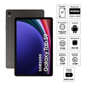 Tablet Samsung Galaxy Tab S9 11" 2560 x 1600 (WQXGA) 256GB, 12GB ram, cámara principal 13MP, frontal 12MP, negro +  cargador