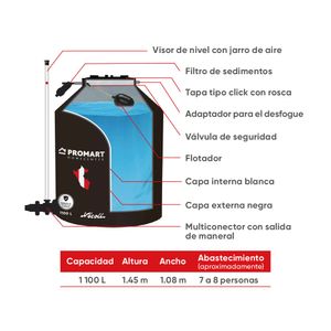 Tanque de agua Promart 1100 litros Negro + Kit de Accesorios