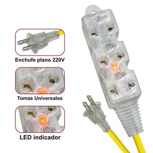 Extensión Eléctrica Cable Vulcanizado de 3 Tomas 3 Metros AWG 8