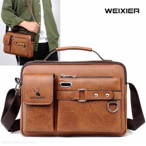 Bandolera Hombre Cuero Impermeable Morral Weixier Porta Tablet - Marrón