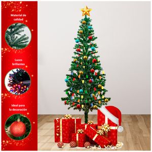 Arbol Navidad Nevado 1.8 Guirnaldas y Bolas Rojas con Luces Multi