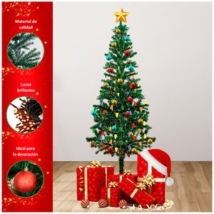 Arbol Navidad Nevado 1.8 Guirnaldas y Bolas Dorados con Luces Multi