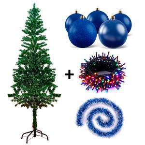 Arbol Navidad Nevado 1.8 Verde Guirnaldas Bolas Azules Luces Multi