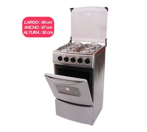 Cocina 4 Hornillas con Horno y Tapa de Vidrio "20 Gris Modelo Sami + Encendedor de Cocina