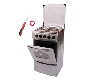 Cocina 4 Hornillas con Horno y Tapa de Vidrio "20 Gris Modelo Sami + Encendedor de Cocina