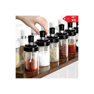 Set x 5 Condimenteros Especieros de Cucharita Frascos Vidrio