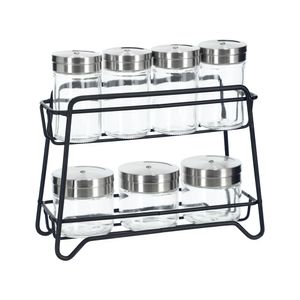 Set 7 Condimentero vidrio con rack 2 niveles
