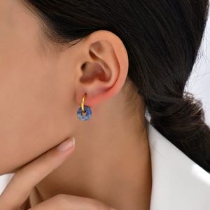 Aretes Marmoleado para Mujer Bañados en Oro 18K Azul