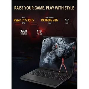 Asus Laptop Gaming Tuf A16 16'' Fhd 165hz Ryzen 7-7735hs Rx7600s V8g 32GB RAM 1TB SSD Wi-Fi 6 32GB