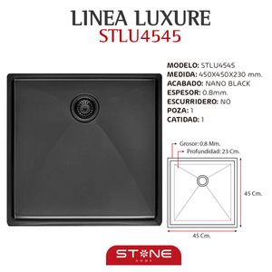 Lavadero de Acero Luxure Stlu4545 Stone