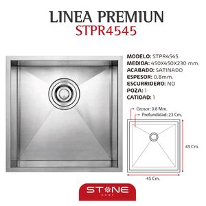 Lavadero de Acero Premium Stpr4545 Stone