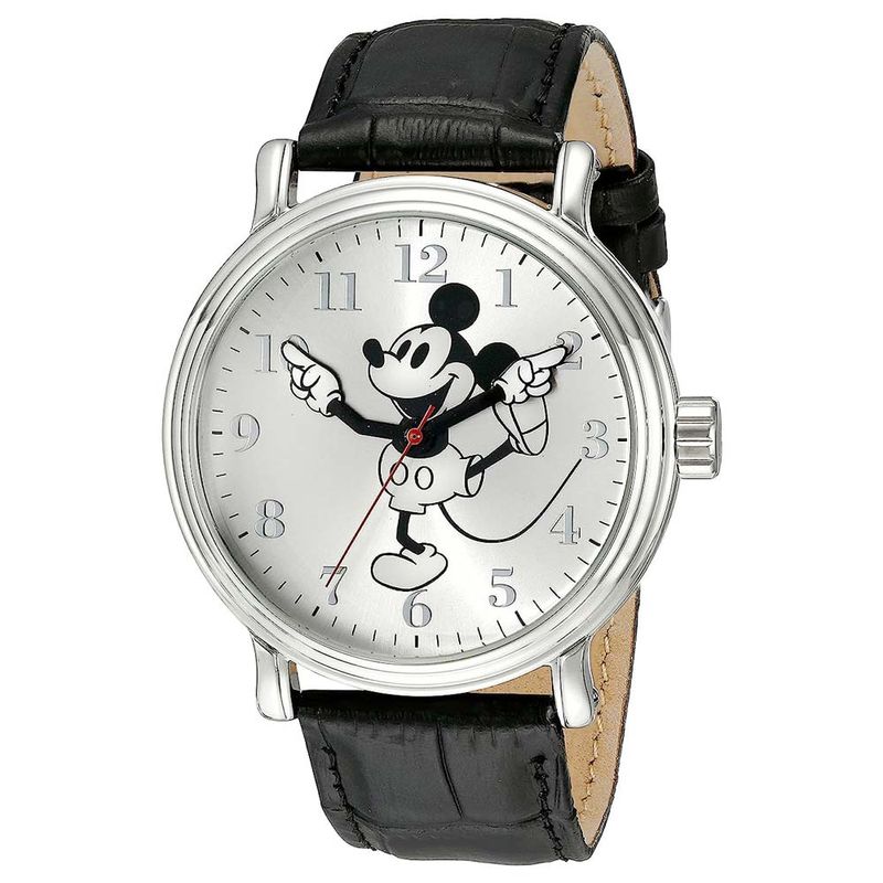 Reloj Disney Mickey Mouse Clasico Analogico Piel Hombre Plata Real Plaza