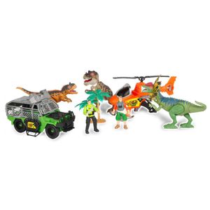 Juguete Dinomat Dinosarios + Helicoptero + Auto Y 2 Figuras