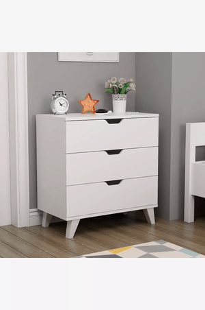 Velador clásico multiusos 3 cajones Dorotea color Blanco TU MESITA