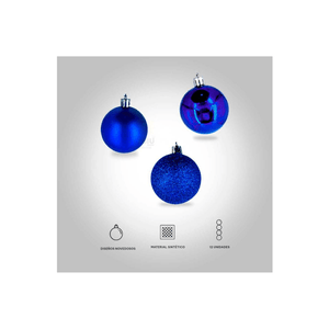 Bolas Navideñas por 12 Unidades Diseño Variado Color Azul