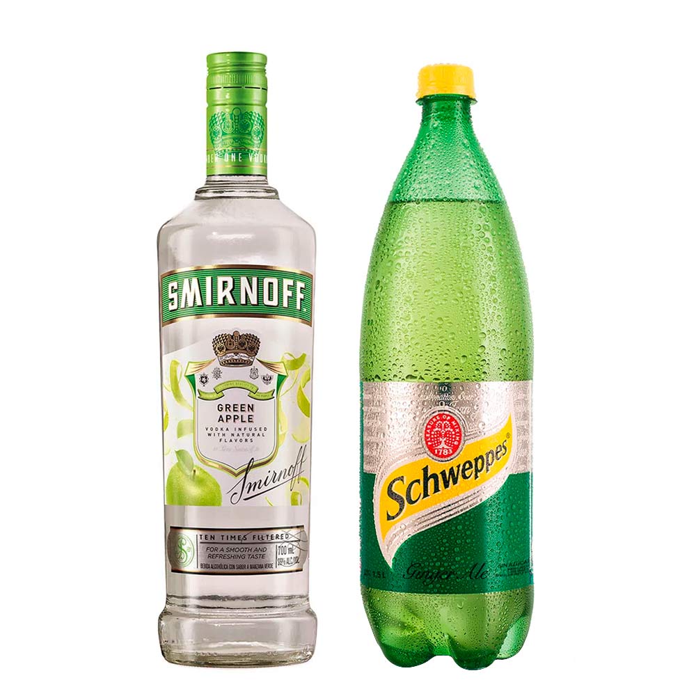 Pack Vodka SMIRNOFF Apple Botella 700ml + Ginger Ale SCHWEPPES Botella