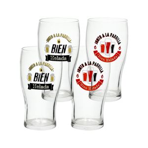 Set 4 Vasos Cerveza Estampados 580 ml