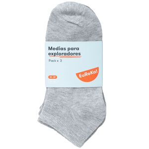 Medias Pack 3 Pares Unisex Polialgodón EUREKA Teen Niña Gris Melange