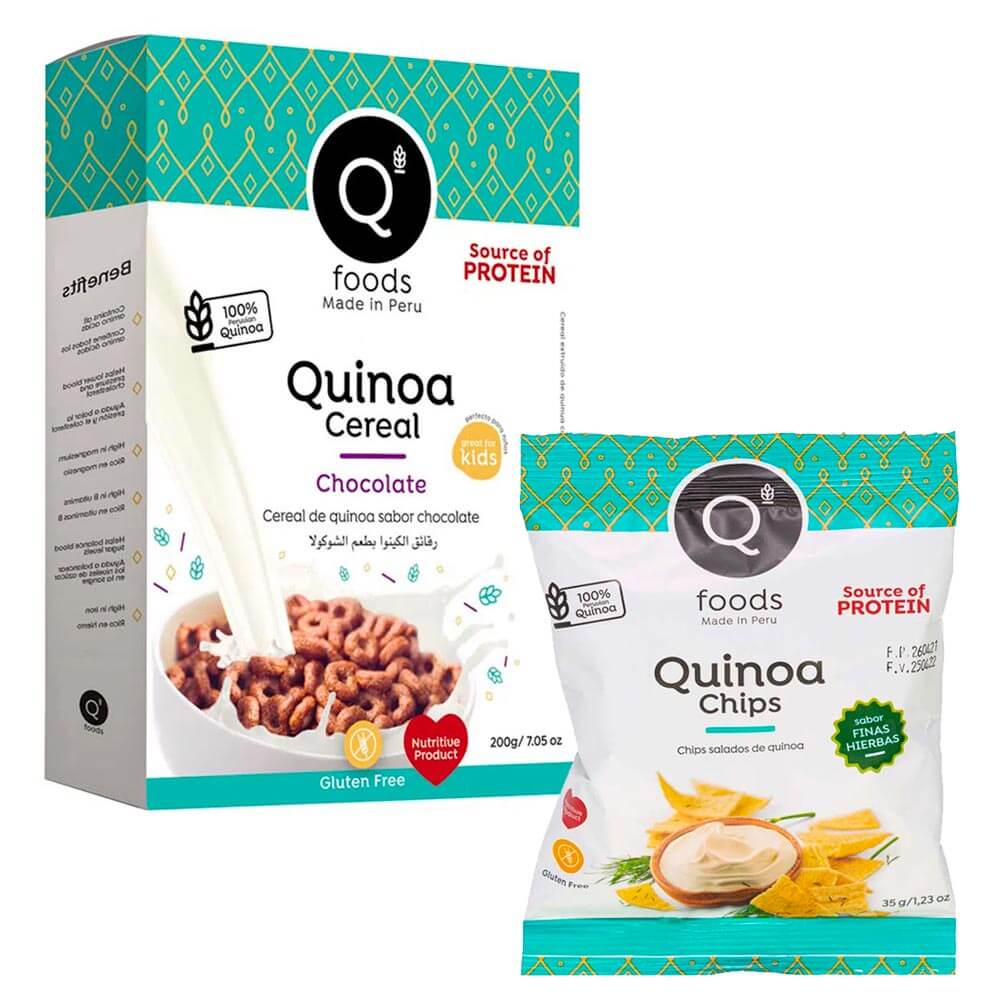 Pack Chips de Quinoa Q FOODS Sabor Finas Hierbas Bolsa 35g + Cereal de