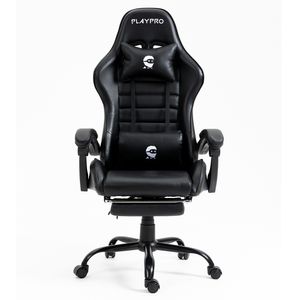 Silla Gamer Con Masajeador Lumbar Playpro X1 Negro Base De Metal