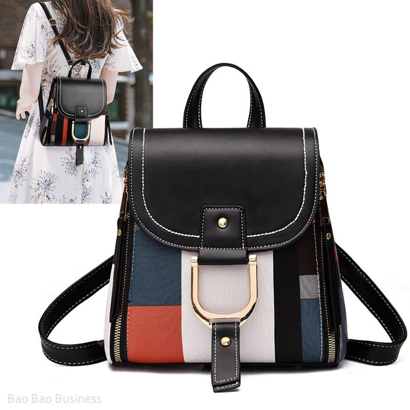 Mochila Bolso Bandolera Mujer A Cuadros Patchwork Crossbody negro