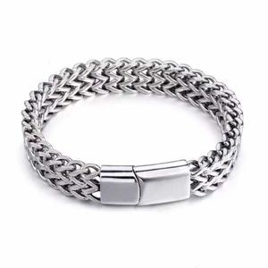 Brazalete Pulsera de Titanio Doble Capa Para Hombre Plata x 19cm